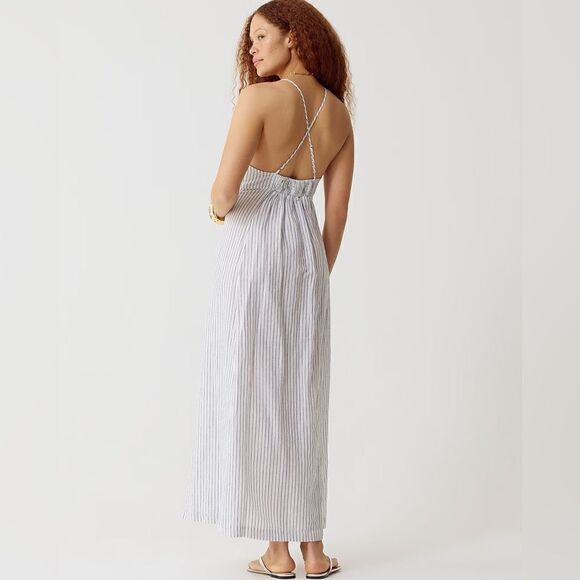 NWT J. Crew Cross-back beach dress in striped linen-cotton blend - Picture 4 of 10